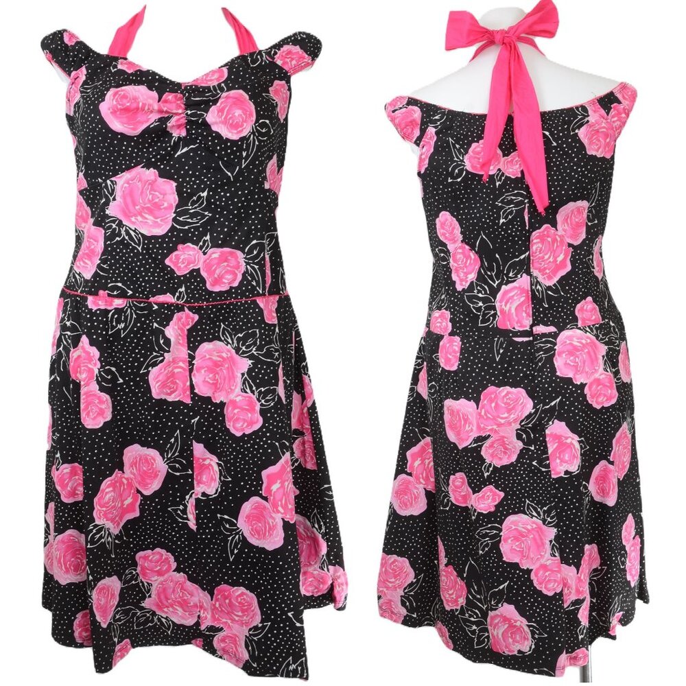 Torrid Pink Roses PLUS Size 16 Halter Fit & Flare Dress Retro Rockabilly Pin-Up